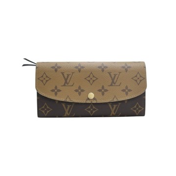 LOUIS VUITTON LV 路易威登 棕色 原花帆布 Emilie 扣式 長夾 【二手名牌BRAND OFF】