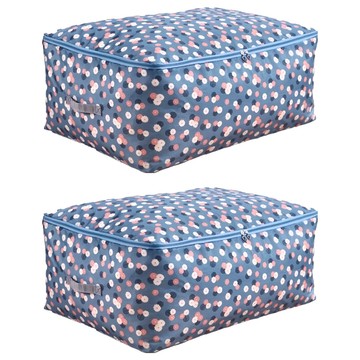 棉被衣物收納袋 防潮耐用  藍底花卉  大(58 x 38 x 22cm)  2個