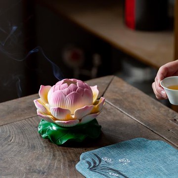 碌心 荷花香爐香器陶瓷禪意擺件悅目清心盤香錐香適用手工繪制