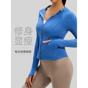 秋冬季新款 女帶口袋連帽外套 緊身女健身運動瑜伽服 外套