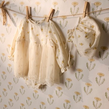 PIPPY清新小花純棉假兩件蕾絲吊帶裙2件組禮盒 黃