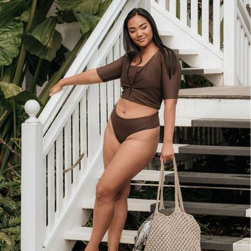 INA SWIM | 大人泳裝V領上衣 - Chestnut - XL