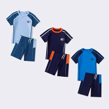 大童 拚色字母WG運動插肩泳衣+五分泳褲 二件式 游泳課 學生泳衣 中性款【BB0411】