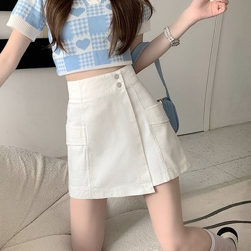 洗水棉褲裙女牛仔短褲高腰顯瘦防走光工裝褲裙A字半身裙褲