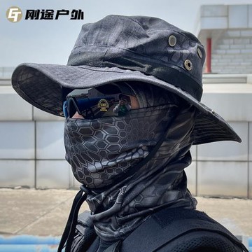 軍迷迷彩圓邊奔尼帽戶外登山騎行野營釣魚防曬透氣速干面罩