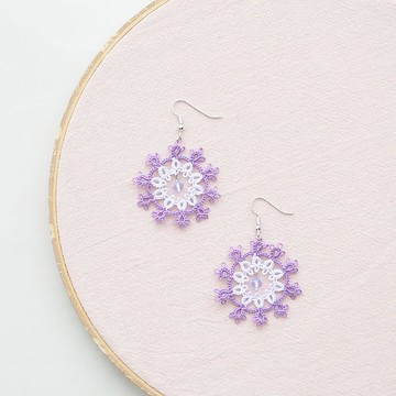 【訂製】手編雪花 耳環 深紫與粉紫 Tatting Snowflake Earrings