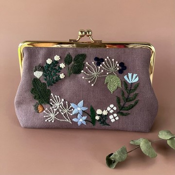 森林花圈 刺繡 口金小包