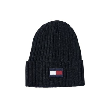 TOMMY 經典刺繡LOGO保暖毛帽-黑色