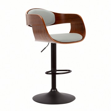 E-home Aria艾麗亞PU曲木升降黑腳扶手吧檯椅-兩色可選灰色