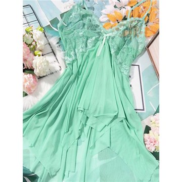 Y118 新品尾單純色大碼吊帶網紗蕾絲拼接睡裙美背露背單層3XL 4XL