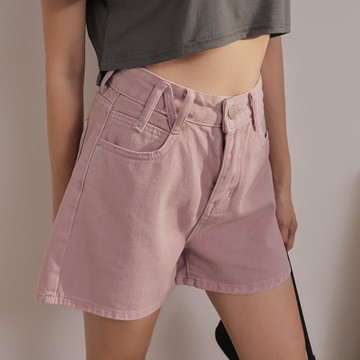 重疊腰絆帶丹寧短褲-紫【KT201374】