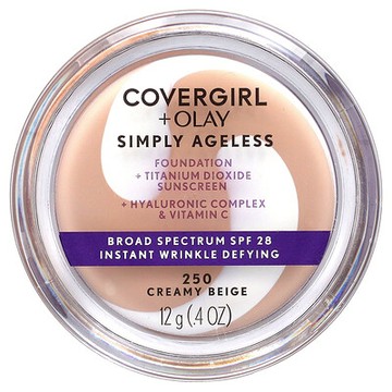 Covergirl, Olay Simply Ageless，粉底，SPF 28，250 奶油米色，0.4 盎司（12 克）