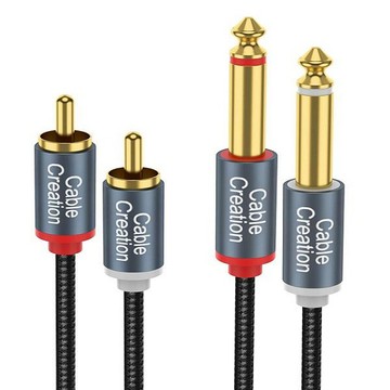 CableCreation 0.9M RCA紅白轉雙6.35mm單音紅白 雙層屏蔽 編織線身 (CC1315)