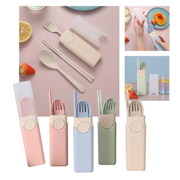 小麥秸稈環保餐具3件套(筷+匙+叉)附盒(顏色隨機出貨) A63802