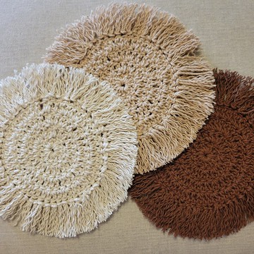 純棉手工鉤織流蘇杯墊(三色)