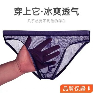 台灣出貨 透明內褲男士 男士冰絲三角褲頭網紗性感透明透氣低腰內褲男裸感超薄透氣速幹夏