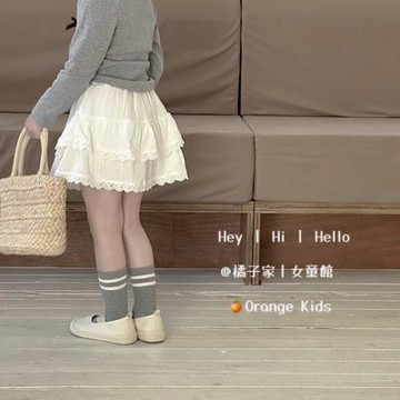 Orange Kids🍊【80-150】女童半身裙 兒童春秋蕾絲蛋糕裙 防走光裙子 女寶寶半裙 兒童蓬蓬裙子 夏季短裙