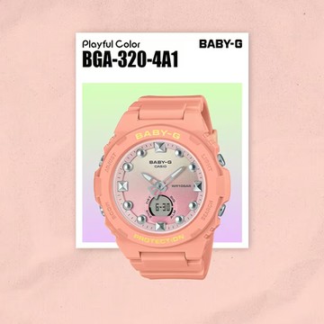CASIO卡西歐 BABY-G  BGA-320-4A1 漸變冬日色彩雙顯腕錶 橘 42.4mm