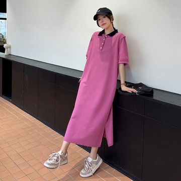 [巴黎精品] 長洋裝寬鬆連身裙-POLO領直筒舒適女裙子a1eq8