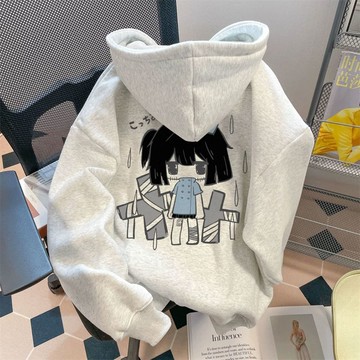 愛依依  帽T 連帽上衣 大學T 學院風 加絨保暖衫 S-3XL秋冬銀狐絨寬鬆百搭休閒學生上衣外套-9099.