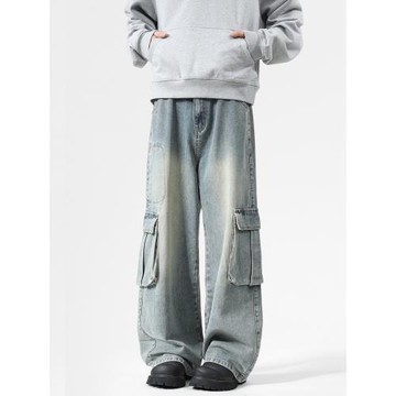 悟空有貨潮牌美式工裝高街水洗牛仔褲男寬松潮流闊腿百搭拖地長褲