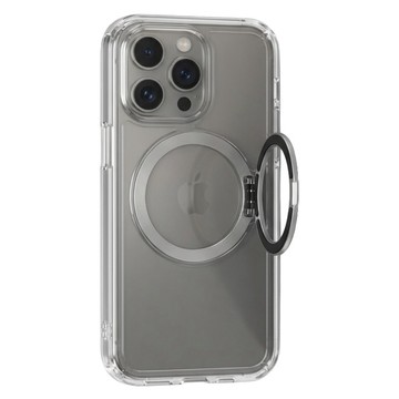 Moxbii 極空戰甲 旋轉磁吸支架 + 掛片保護殼  iPhone 16 Pro  手機殼 亮面 + 支架 航太銀 + 掛片 黑色