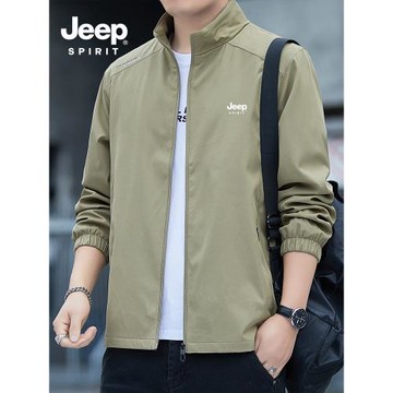 JEEP吉普外套男士秋季寬松百搭休閑中年爸爸秋裝夾克防風立領上衣