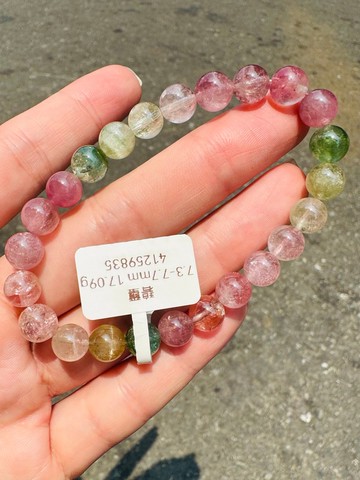 精品冰閃仙女溫柔彩串碧璽7.3-7.7mm17.09g財富事業強磁場旺夫石