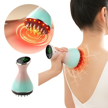 OMG 電動按摩器 經絡按摩刮痧儀 紅光熱敷震動按摩器 恆溫養生按摩儀 頸肩背腿多功能放鬆工具