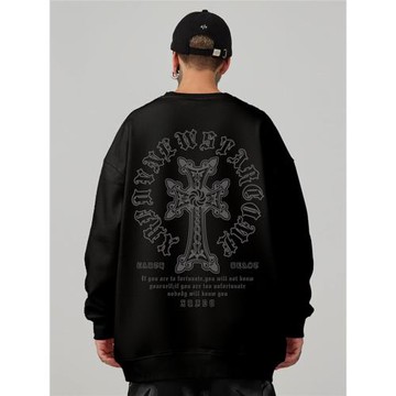 oversize港風圓領衛衣胖子男裝潮牌潮流寬松大碼春秋冬款無帽外套