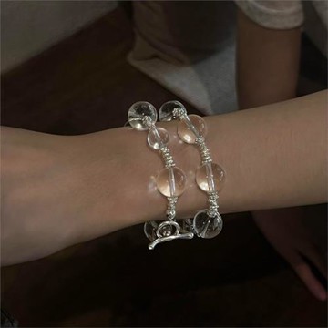 銀河氣泡天然水晶手鏈碎銀子白水晶手串簡約清冷感天然水晶手鏈女