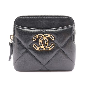 CHANEL 香奈兒 黑色 菱格紋 羊皮 19 Zipped Coin Purse 拉鏈零錢包 AP2086 【二手名牌BRAND OFF】