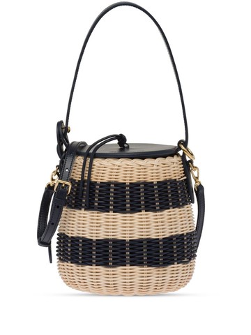 Miu Miu - striped woven-wicker bucket bag - women - Straw/Wicker/Calf Leather - One Size - Neutrals