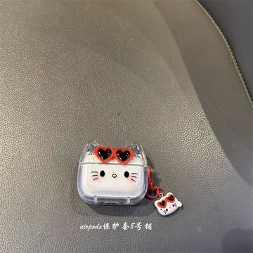 kitty耳機保護殼🎀 【萌貓造型】可愛卡通墨鏡小貓咪適用于airpods pro3代耳機殼2代4代藍牙保護套