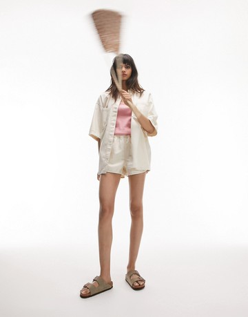 Topshop co ord denim track short in ecru-White