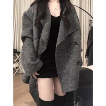 (免運)高級感冷淡系獨特別致雙面呢子大衣春冬超好看小個子短款毛呢外套