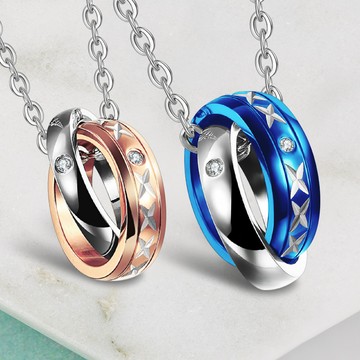 AchiCat．情侶對鍊．項鍊．緊緊相依．雙圈．客製化刻字．單個．情人節禮物．C5082