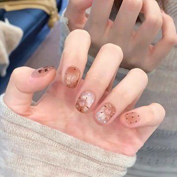 💥爆款琥珀色係貓眼穿戴甲 秋冬焦糖貓眼短款顯白美甲 高級感純手工豆豆美甲 光療美甲穿戴甲短款 日常百搭手工美甲片