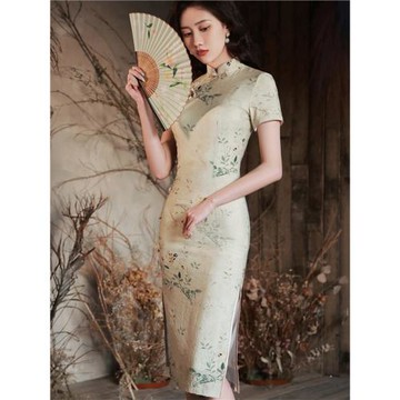 蘇錦2026年夏季新款復古苧麻雙層中長款年輕氣質顯瘦高級感旗袍裙