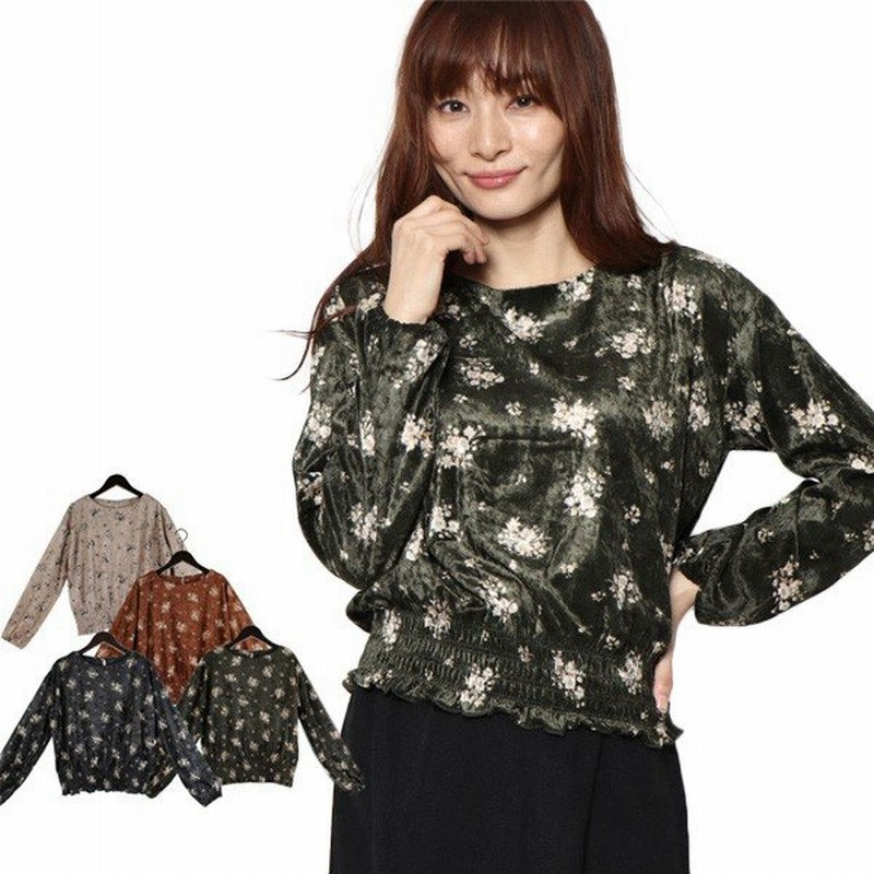 カットソー Tシャツ 春夏 長袖 クルーネック 花柄 ベロア ウエストシャーリング トップス レディース 通販 Lineポイント最大get Lineショッピング