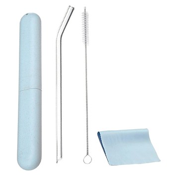 卡朵FS4 斜口環保耐熱玻璃吸管四件組 (1細+1刷+布+收納盒)  1組  1組