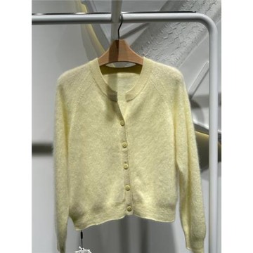 MM麥麥家2025秋冬新款淡黃色羊絨衫針織開衫毛衣女上衣5EA133803