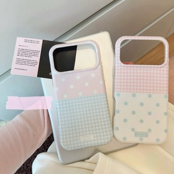 ins可愛韓系拼接格紋撞色波點適用防摔手機殼 iphone17手機殼 16 15保護殼 簡約設計
