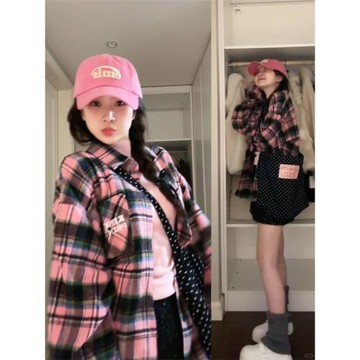 美式復古Vibe風長袖格子襯衫女春秋設計感小眾甜酷高級感襯衣外套