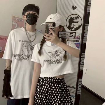 小惡魔印花 T恤 男女同款 韓版 休閒 寬鬆 情侶裝 短袖 春夏 日系 情侶T恤 五分袖T恤