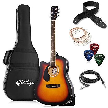 Ashthorpe Full-Size Left-Handed Cutaway Thinline Acoustic-Electric Guitar Package Premium Tonewoods Sunburst