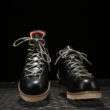 夏季馬丁靴男阿美咔嘰工裝靴子英倫風中高幫真皮皮鞋短臉短靴