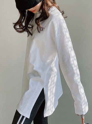 純棉大碼白色打底衫女春秋冬季新款長袖t恤寬松ins潮外穿上衣