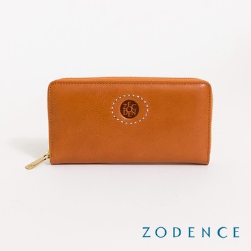 ZODENCE HAN義大利植鞣革時尚拉鍊長夾 經典駝