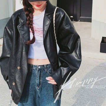 現貨+預購 皮衣外套休閒夾克-復古甜酷西裝領短版女外套74gt6【獨家進口】【米蘭精品】